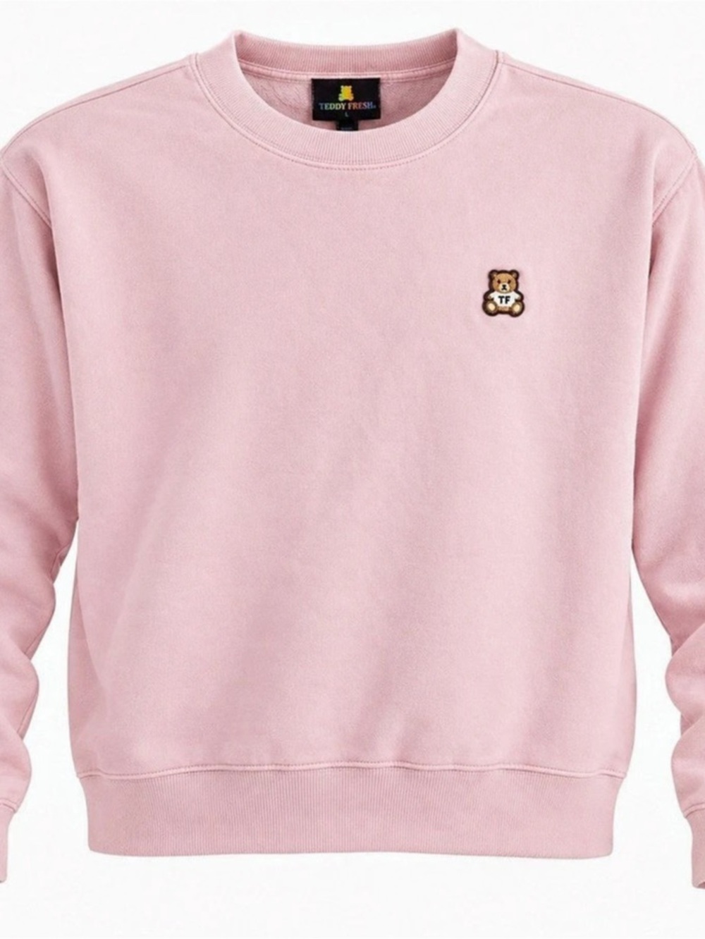 Teddy Fresh Women’s Large Light Pink Bear Logo Crewneck Sweatshirt 100% Cotton
